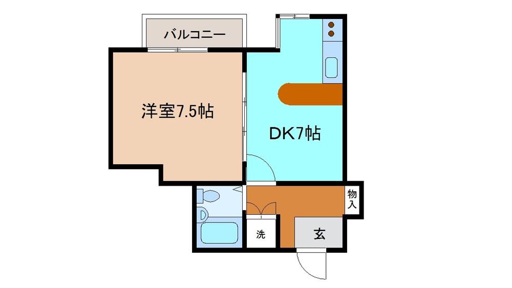Floor plan. 1DK, Price 2.8 million yen, Occupied area 31.92 sq m , Balcony area 1 sq m