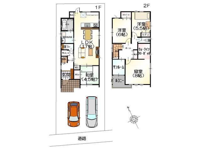 Floor plan. 21,330,000 yen, 4LDK, Land area 127.07 sq m , Building area 107.51 sq m popular walk-in closet with
