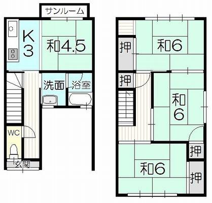 Floor plan. 5 million yen, 4K, Land area 58.41 sq m , Building area 60.61 sq m