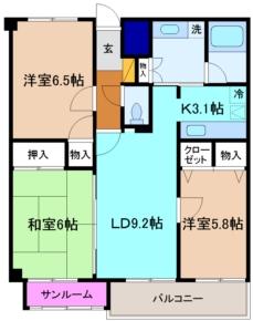 Floor plan. 3LDK, Price 13.5 million yen, Occupied area 67.54 sq m , Balcony area 1 sq m