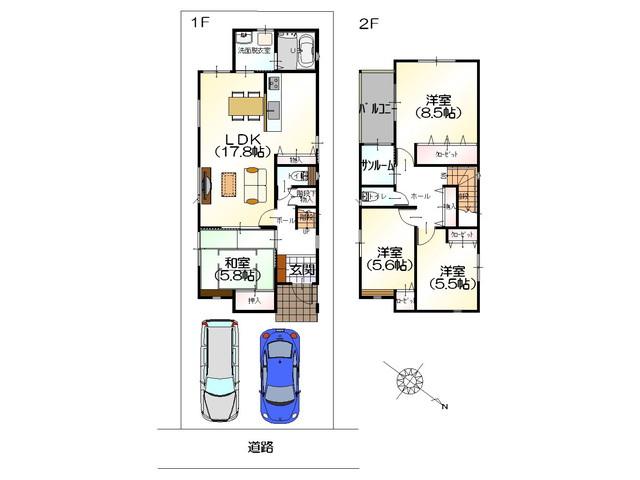 Floor plan. 21,930,000 yen, 4LDK, Land area 121.06 sq m , Friendly housing to the environment and your wallet in the building area 107.33 sq m low-carbon certified housing.