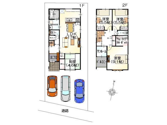 Floor plan. 22,430,000 yen, 4LDK, Land area 132.24 sq m , Building area 108.02 sq m energy-saving performance is also large high loan tax cut low-carbon certified housing.