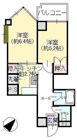 Floor plan. 2K, Price 4.8 million yen, Occupied area 37.03 sq m separate condominium garage (1.3 million yen) Yes