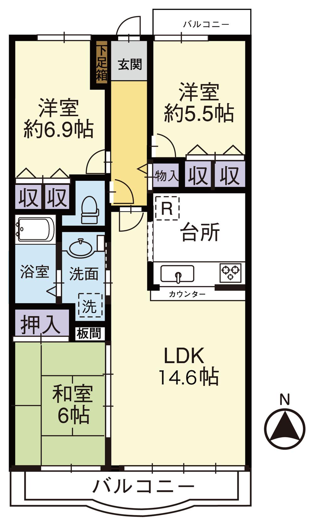 Floor plan. 3LDK, Price 11.5 million yen, Occupied area 67.22 sq m , Balcony area 10 sq m
