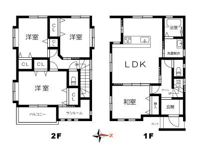 Floor plan. 22,950,000 yen, 4LDK, Land area 124.76 sq m , Building area 108.87 sq m