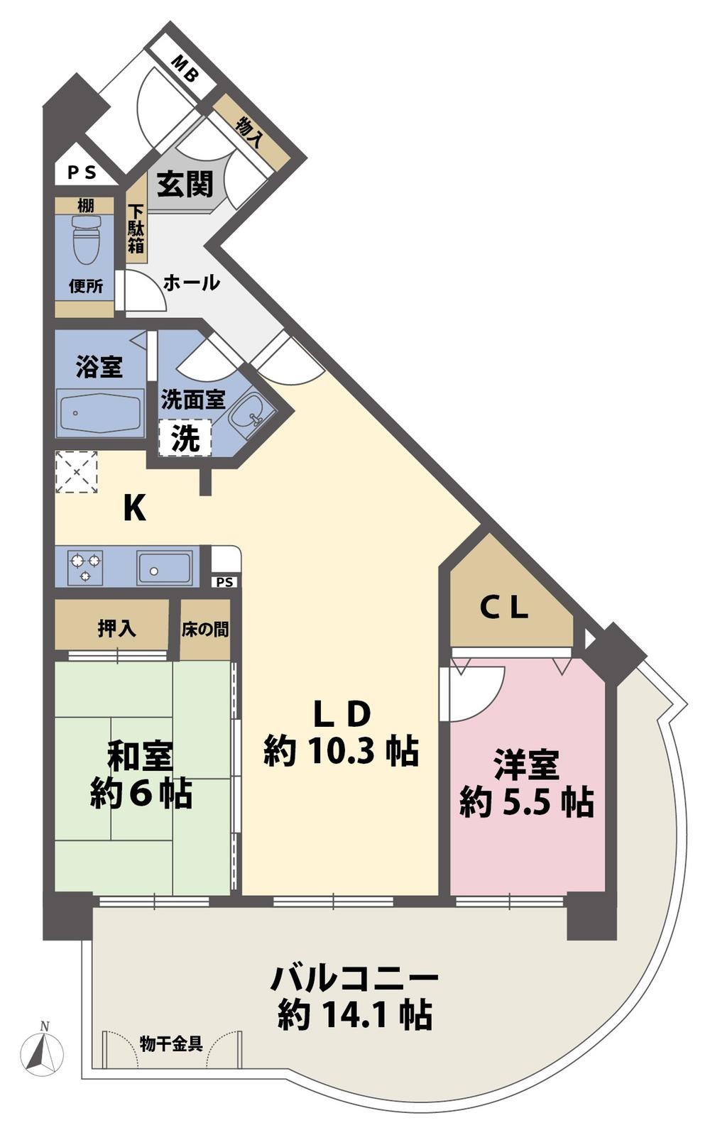 Floor plan. 2LDK, Price 9 million yen, Occupied area 65.56 sq m , Balcony area 22.84 sq m floor plan