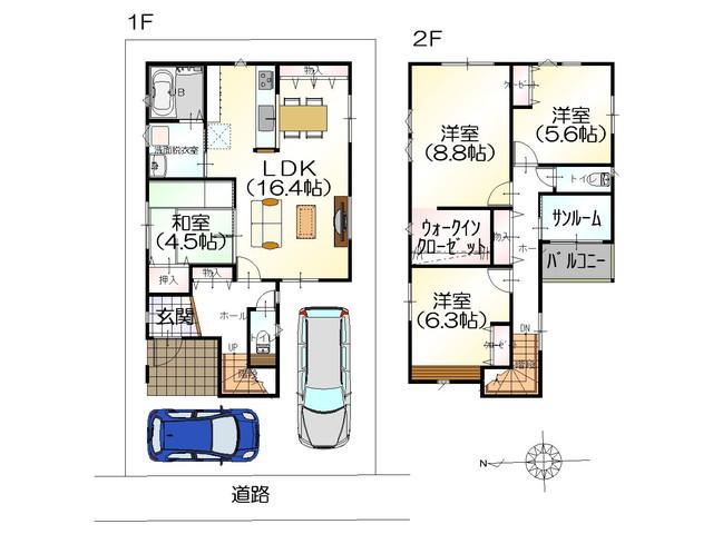 Floor plan. 20,930,000 yen, 4LDK, Land area 108.74 sq m , Building area 108.82 sq m popular walk-in closet, Sun Room with.