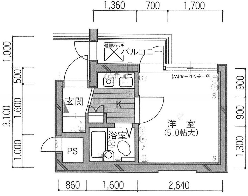 Floor plan. 1K, Price 2 million yen, Occupied area 13.01 sq m , Balcony area 1 sq m