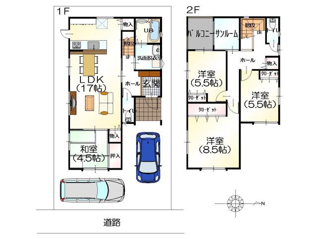 Floor plan. 19,930,000 yen, 4LDK, Land area 116.37 sq m , Convenient solarium with a building area of ​​108.47 sq m Hokuriku of weather