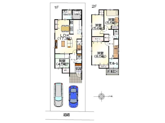 Floor plan. 21,730,000 yen, 4LDK, Land area 131.86 sq m , Convenient solarium with a building area of ​​108.06 sq m Hokuriku of weather!