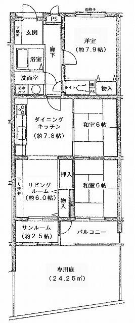 Floor plan. 3LDK, Price 7 million yen, Occupied area 75.09 sq m , Balcony area 5.4 sq m