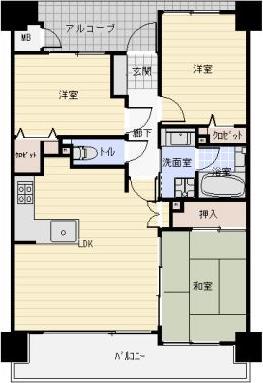 Floor plan. 3LDK, Price 15.8 million yen, Occupied area 64.63 sq m , Connection of the balcony area 10 sq m LDK and the Japanese-style room is an attractive.