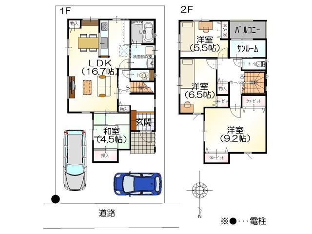 Floor plan. 20,430,000 yen, 4LDK, Land area 116.12 sq m , It is a building area of ​​109.3 sq m front road about 6m There is also easy to enter and exit