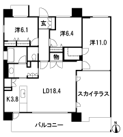 Floor: 3LDK + Sky Terrace, the occupied area: 102.31 sq m, Price: 38.5 million yen