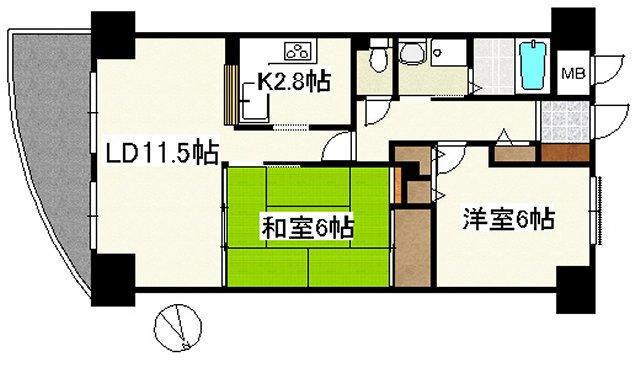Floor plan. 2LDK, Price 9.5 million yen, Occupied area 56.24 sq m , Balcony area 7.56 sq m