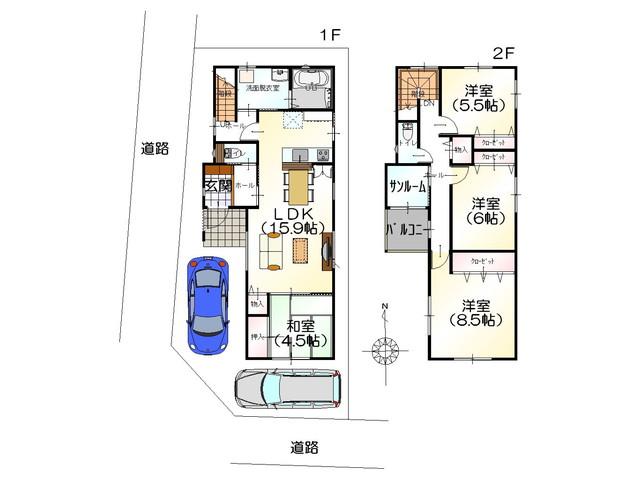 Floor plan. 21,330,000 yen, 4LDK, Land area 105.74 sq m , Convenient solarium with a building area of ​​107.22 sq m Hokuriku of weather