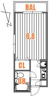 Floor plan. 1K, Price 2.2 million yen, Occupied area 17.72 sq m , Balcony area 3.45 sq m