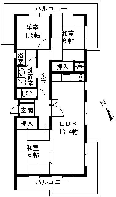 Floor plan. 3LDK, Price 6 million yen, Occupied area 68.75 sq m , Balcony area 18.5 sq m Floor