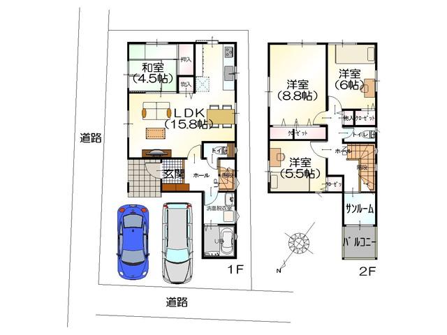 Floor plan. 20,930,000 yen, 4LDK, Land area 115.3 sq m , Convenient solarium with a building area of ​​103.5 sq m Hokuriku of weather