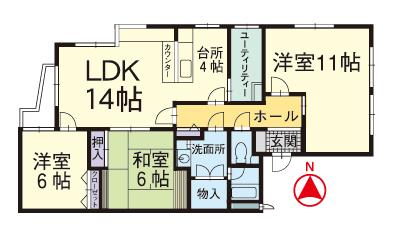 Floor plan. 3LDK, Price 8.7 million yen, Occupied area 84.85 sq m