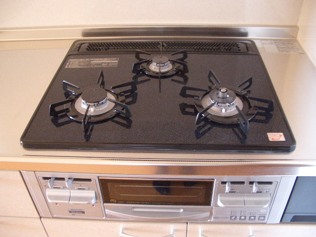 Kitchen. Three-necked stove, With grill