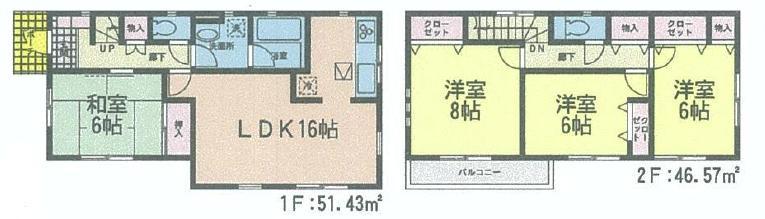 Floor plan. 21,800,000 yen, 4LDK, Land area 163.86 sq m , Building area 98 sq m 1 ・ Is a multi-functional residential arranged the accommodation on the second floor hallway. It has been adopted as standard luck outside insulation construction method in cold weather model. Sash is using the Low-E glass. Double-glazing is also guaranteed. First from please feel free to Request. 