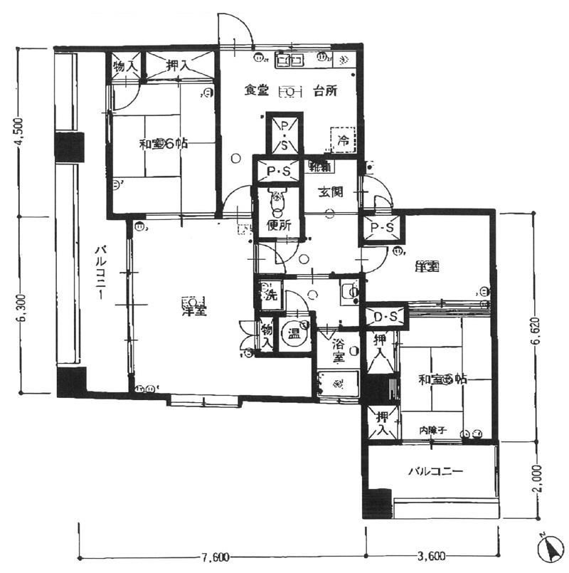 Floor plan. 4DK, Price 9.9 million yen, Footprint 85.6 sq m , Balcony area 15.4 sq m