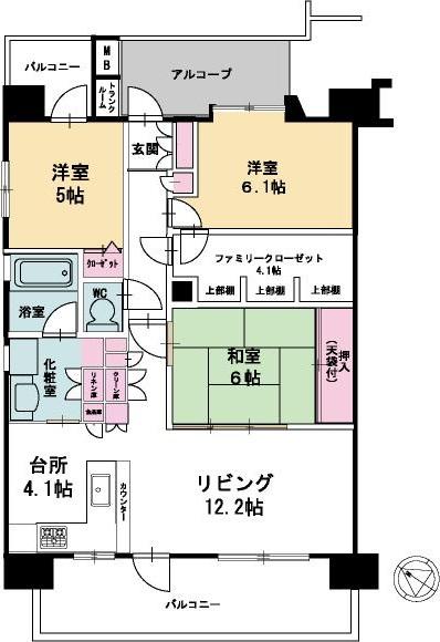 Floor plan. 3LDK, Price 19,800,000 yen, Footprint 80 sq m , Balcony area 17.76 sq m is a large walk-in closet and a L-shaped kitchen features