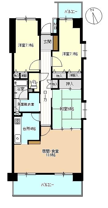 Floor plan. 3LDK, Price 18,800,000 yen, Occupied area 86.22 sq m , Balcony area 15.77 sq m