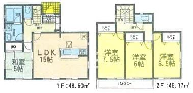 Floor plan. 19,800,000 yen, 4LDK, Land area 183.98 sq m , Building area 94.77 sq m 4LDK