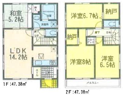Floor plan. 22,800,000 yen, 4LDK, Land area 142.16 sq m , Building area 94.76 sq m spacious 4LDK
