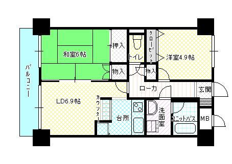 Floor plan. 2DK, Price 10 million yen, Footprint 51.3 sq m , It is just good Floor If balcony area 8 sq m small family