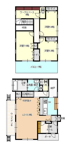 Floor plan. 23 million yen, 3LDK + S (storeroom), Land area 223.85 sq m , Building area 105.99 sq m