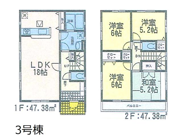 Floor plan. 20.8 million yen, 4LDK, Land area 174.58 sq m , Building area 94.76 sq m 3 Building plan view