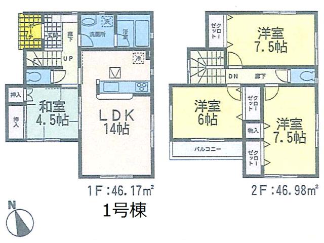 Floor plan. 23.8 million yen, 4LDK, Land area 165.29 sq m , Building area 93.15 sq m 1 Building plan view