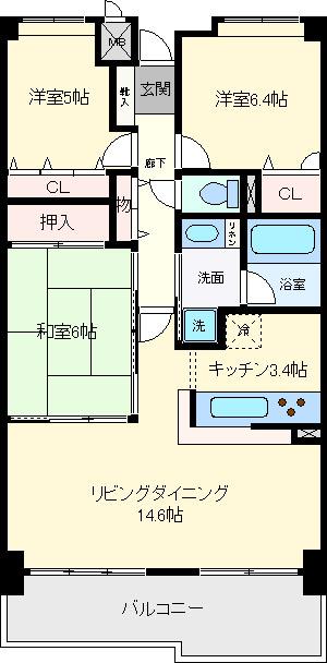 Floor plan. 3LDK, Price 20.5 million yen, Occupied area 77.34 sq m , Balcony area 10.35 sq m