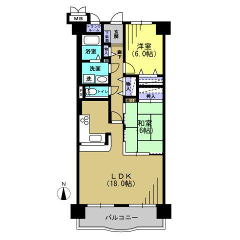 Floor plan. 2LDK, Price 8.5 million yen, Occupied area 70.11 sq m , Balcony area 9.22 sq m footprint: 70.11 sq m (about 21.20 square meters)
