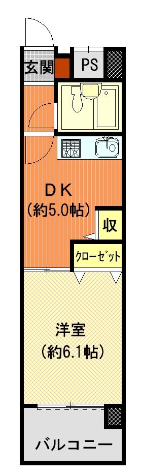 Floor plan. 1DK, Price 2.5 million yen, Occupied area 26.04 sq m , Balcony area 4.2 sq m between the floor plan