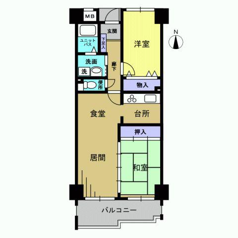 Floor plan. 2LDK, Price 6.5 million yen, Occupied area 64.82 sq m , Balcony area 8.91 sq m footprint: 64.82 sq m (about 19.60 square meters)