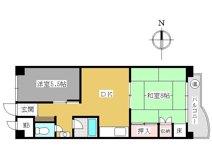 Floor plan. 2DK, Price 2.6 million yen, Occupied area 52.21 sq m , Balcony area 6.22 sq m