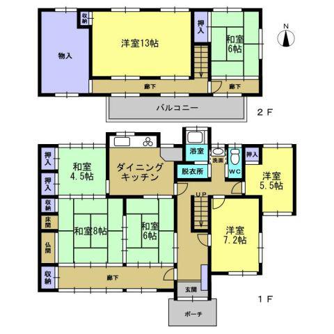 Floor plan. 14 million yen, 7DK, Land area 427.94 sq m , Building area 170.75 sq m 7DK, Two-family is possible.