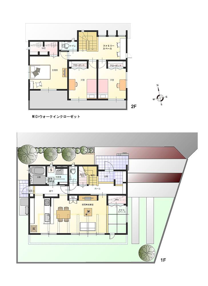 Floor plan.  [O No. land] [O No. land plan view], so we have drawn on the basis of the drawings, Plan and the outer structure ・ Planting, such as might actually differ slightly from.  Also, It is such as furniture not included in the price.