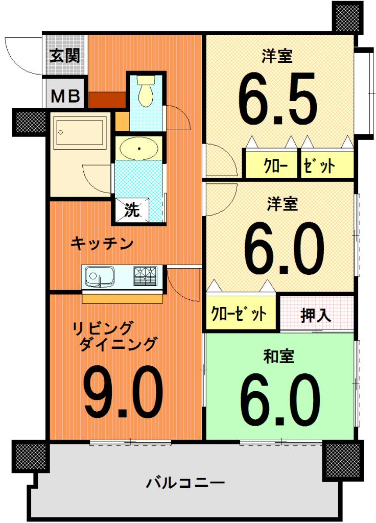 Floor plan. 3LDK, Price 9.8 million yen, Occupied area 70.81 sq m , Balcony area 12.47 sq m