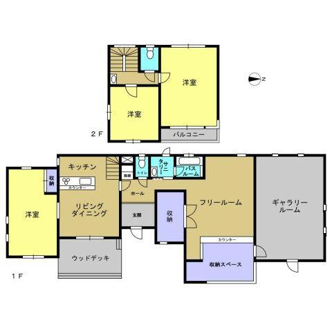 Floor plan. 25 million yen, 3LDK+S, Land area 379.13 sq m , Building area 122.73 sq m 3LDK + free room ・ There is a feature of the gallery room.