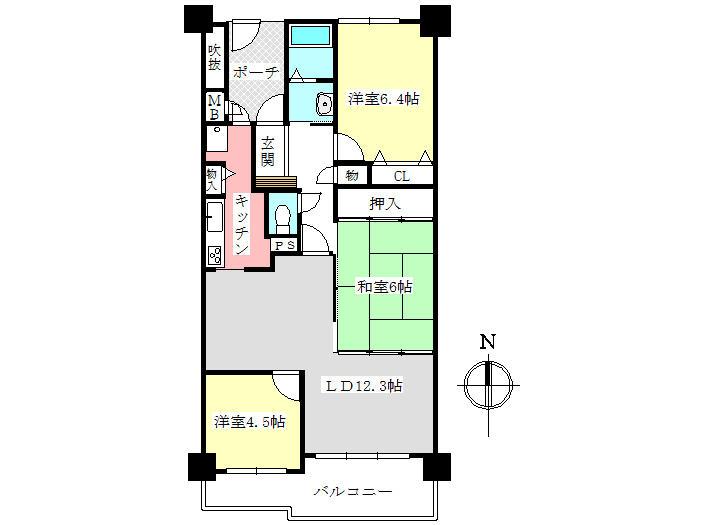 Floor plan. 3LDK, Price 10.8 million yen, Occupied area 68.34 sq m , Balcony area 10.59 sq m