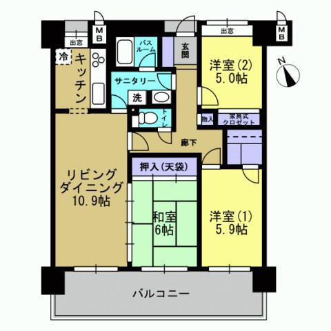 Floor plan. 3LDK, Price 14.8 million yen, Occupied area 75.71 sq m , Balcony area 15 sq m footprint: 75.71 sq m (about 22.90 square meters)