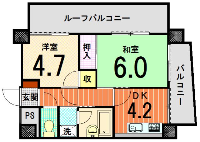 Floor plan. 2DK, Price 6.8 million yen, Footprint 39.3 sq m , Balcony area 5.26 sq m