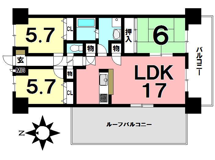 Floor plan. 3LDK, Price 12.8 million yen, Occupied area 74.65 sq m , Balcony area 8.17 sq m