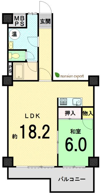 Floor plan. 1LDK, Price 3.5 million yen, Footprint 57.6 sq m , Balcony area 7.76 sq m