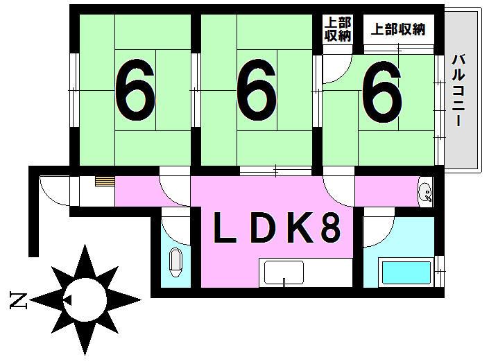Floor plan. 3DK, Price 1.5 million yen, Occupied area 48.59 sq m , Balcony area 5 sq m